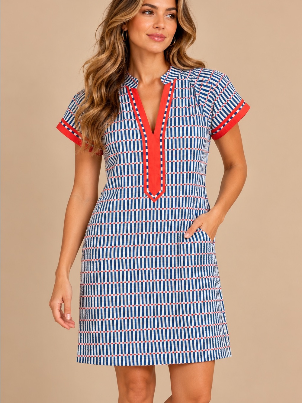 THML Blue Red Striped Shirt Dress Size XS Preppy Coastal